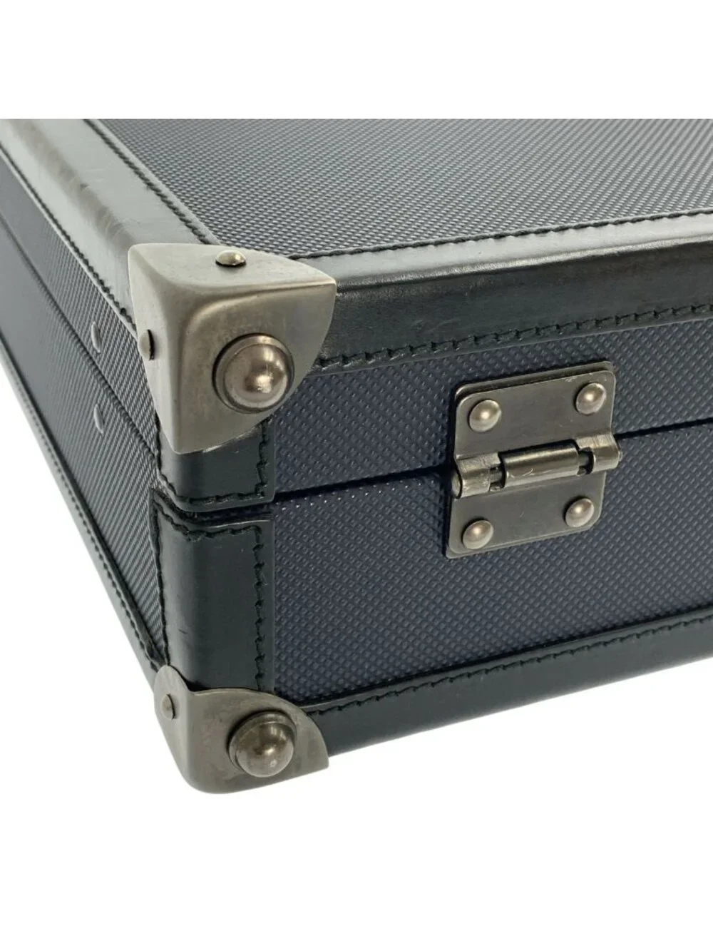 Bottega Veneta Leather Attache Case Navy Black Handbag